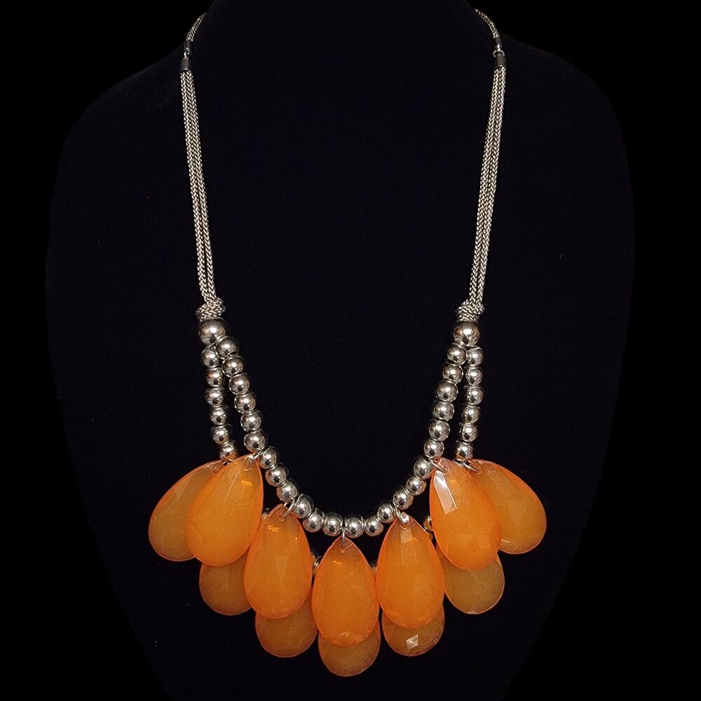 Orange & Gunmetal‎ Gray Statement Necklace Waterdrop Beads Chunky Funky Y2K